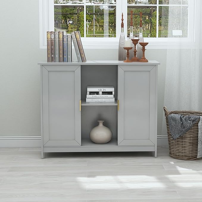 TaoHFE Grey Kitchen Pantry, Modern Wooden Small Credenza Sideboard Coffee