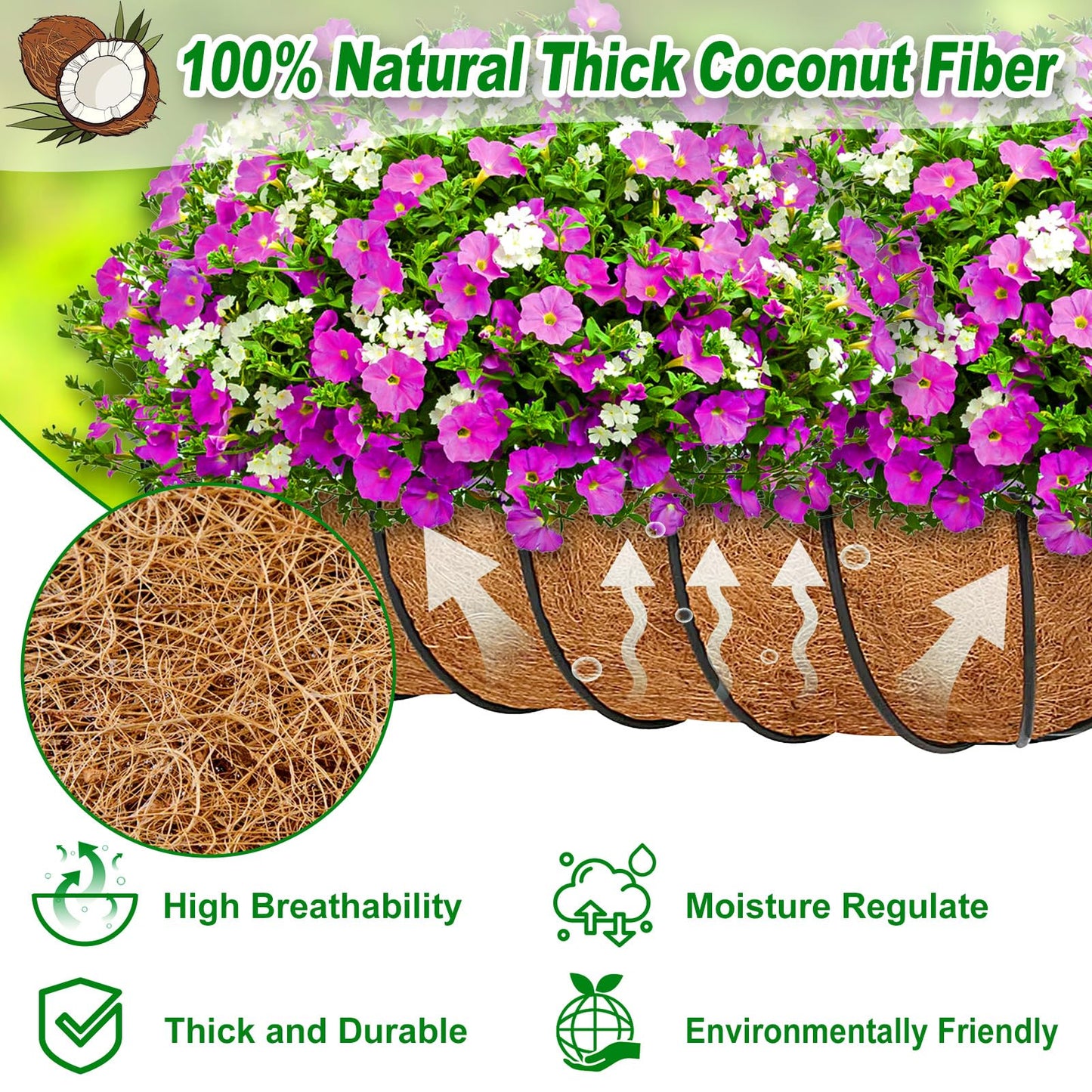 REMIAWY Coco Liners for Planters 24 Inch, 2 Packs Natural Coconut Fiber Coir Flower Basket Window Box Liners, Trough Planter Insert for Outdoor Plant Large Pots Garden Fence Decoration