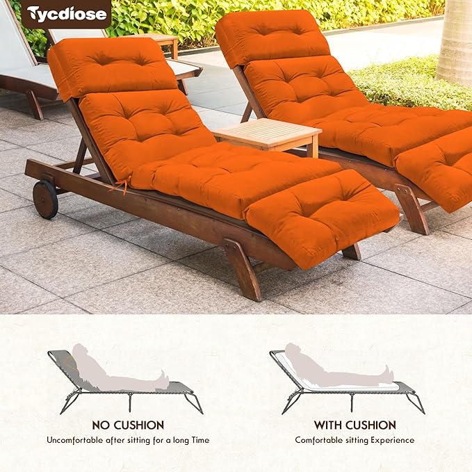 Waterproof Outdoor Chaise Lounge Cushion 74.4 x 22 x 4.7 Inches Memory Foam