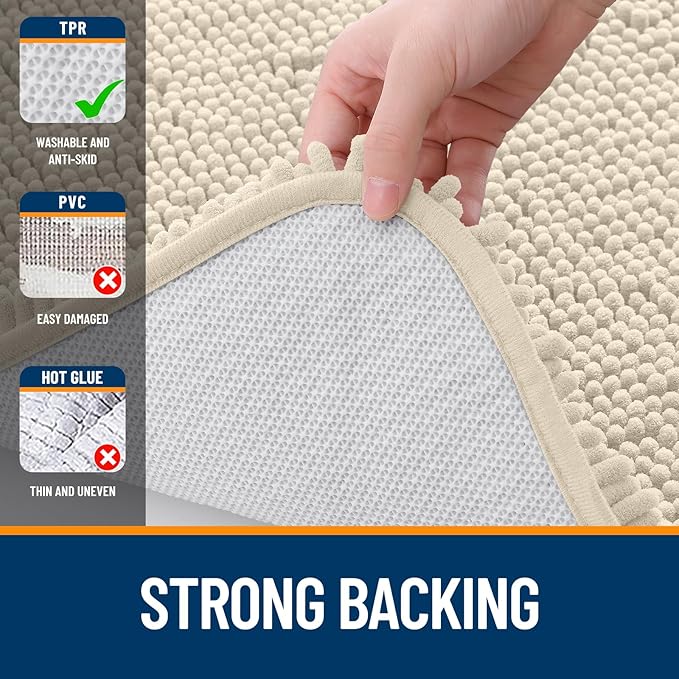 OLANLY Large Bathroom Rugs 59x35, Extra Soft Absorbent Chenille Bath Rugs, Rubber Backing Quick Dry, Machine Washable Bath Mats for Bathroom Floor, Tub and Shower, Home Decor Accessories, Sand