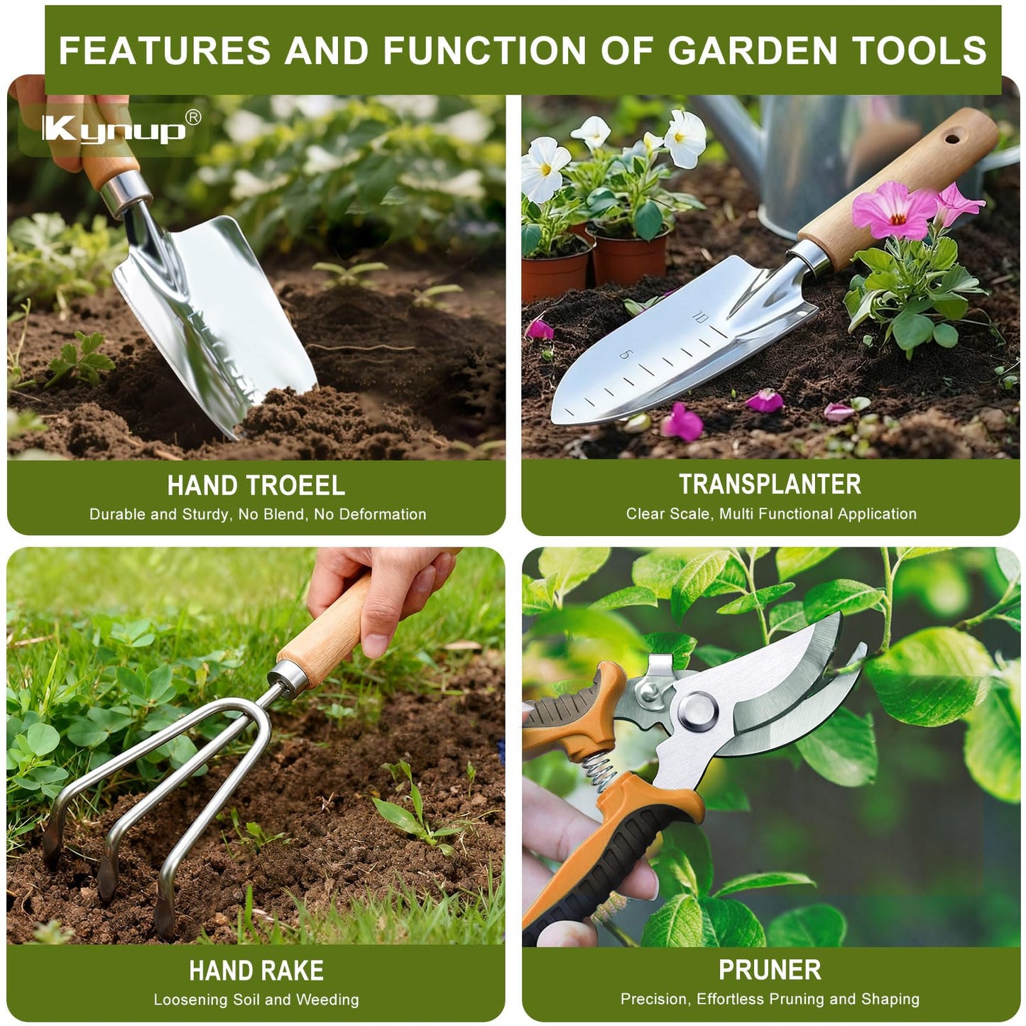 Kynup Gardening Tools, Garden Tools Set with Garden Trowel, Hand Garden Shovel, Gardening Essentials, Supplies, Garden Stuff, Gardening Gifts for women, Gardenig Kit for Starters