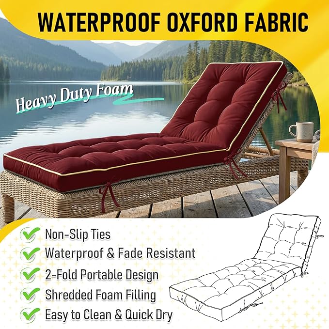 2 Pack 72x21 Inch Folding Chaise Lounge Cushion Quick Dry