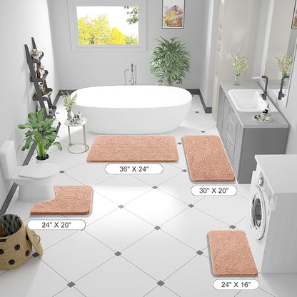 OLANLY Large Bathroom Rugs 50x30, Extra Soft Absorbent Chenille Bath Rugs, Rubber Backing Quick Dry, Machine Washable Bath Mats for Bathroom Floor, Tub and Shower, Home Decor Accessories, Peach
