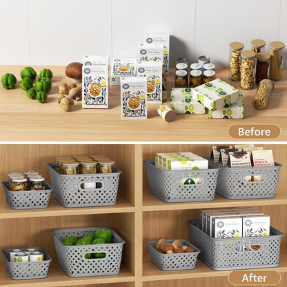 MaxGear 3 Pack Plastic Storage Baskets, Large, Grey