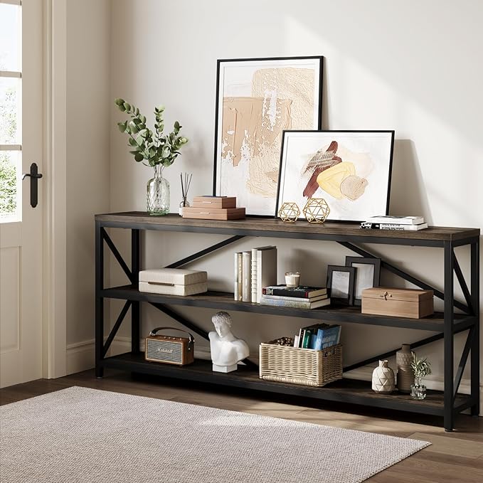 ONBRILL Industrial Console Sofa Table, 70.8 Inch Extra Long Entryway Table