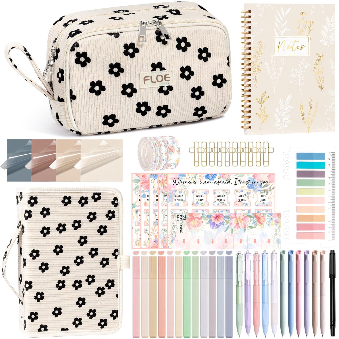 Bible Study Supplies Journaling Kit for Women with Bible Cover Case, Christmas Christian Gifts for Women Mom, Bible Study Tools Accessories Set w/Highlighter Pen, Pencil Case Notebook Annotation Kit