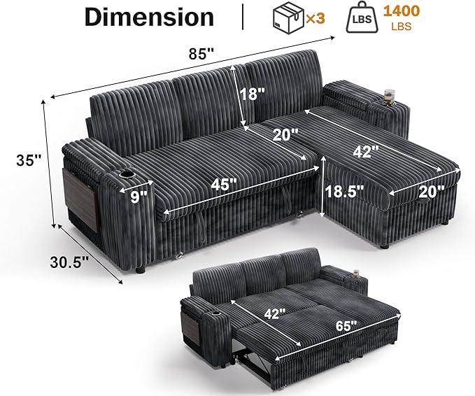 Vipbear 86" Modular Sectional Sleeper Sofa
