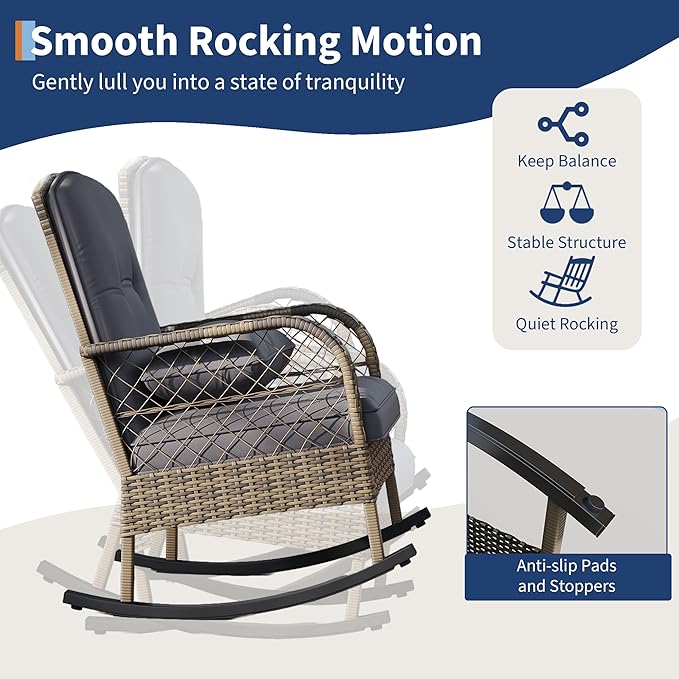Outdoor Wicker Rocking Chair, Patio Rattan Rocker Chair