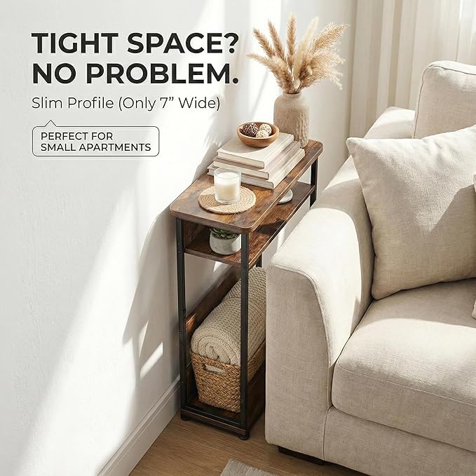 Narrow Side Table, 3-Tier Slim End Table