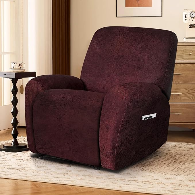 ANARACHON Leather Look Recliner Chair Covers, 4-Pieces Stretch Recliner Cover