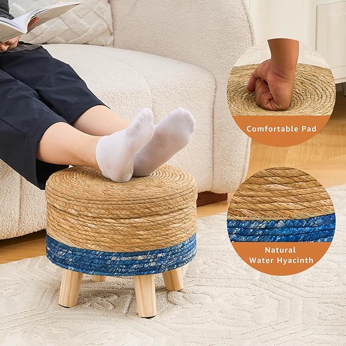 Cpintltr Storage Ottoman Poufs Handwoven Footstool Natural Seagrass Round