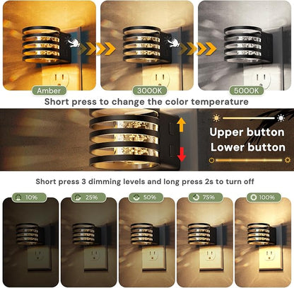 L LOHAS LED Night Lights Plug into Wall, 4 Pack 3CCT Night Light with Dusk to Dawn Sensor, Amber/3000K/5000K Color Changing Night-Lights, Adjustable Brightness, for Hallway Bedroom Home Decor