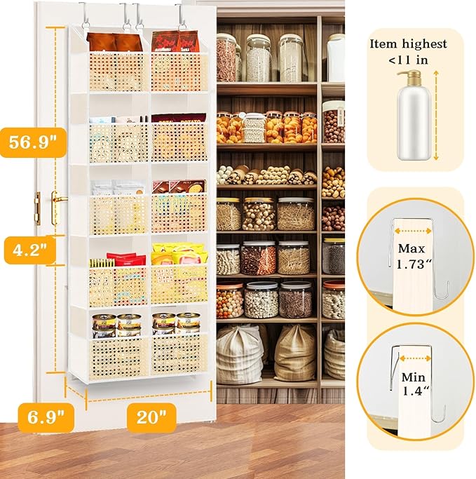 Over The Door Organizer 5 Tiers, Extra Large Behind Door Storage of 10