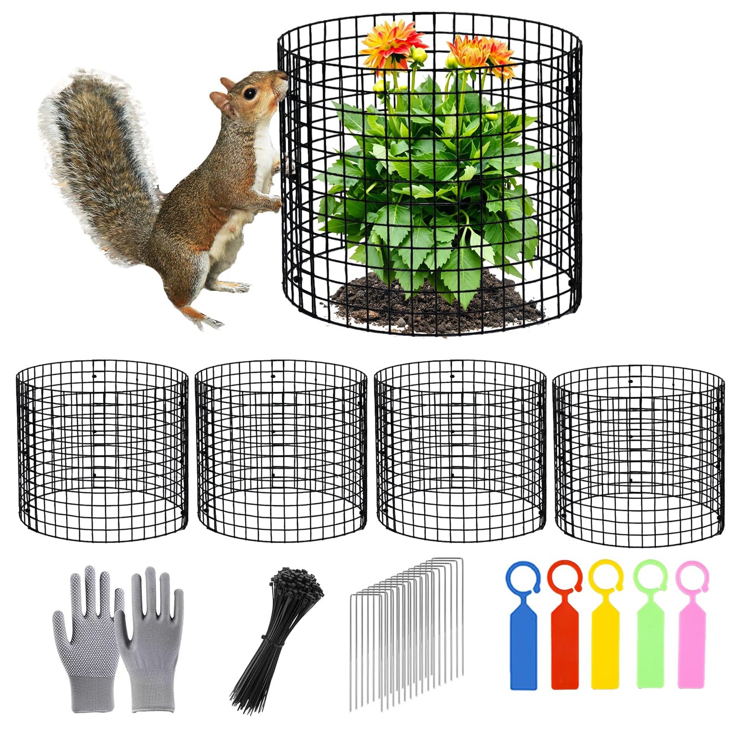 AUREZ 15 Pcs Large Wire Plant Protector from Animals, 5pack Metal Plant Cage Chicken Wire Cloche to Keep Rabbit,Squirrel Out(Black) (5pack 12''X12'')