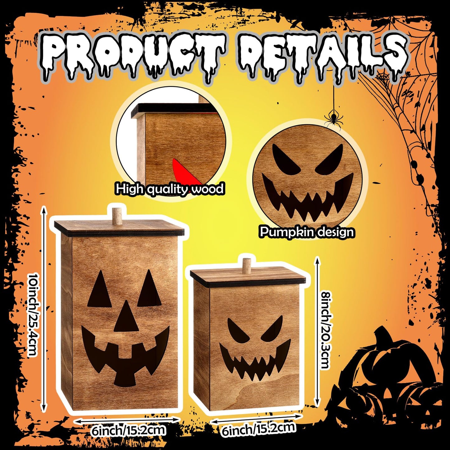 2 Pcs Wooden Jack O Lantern Pumpkins Halloween Light Up Jack O Lantern Outdoor Indoor Battery Operated Lighted Pumpkin With Spooky Face Halloween Decorations Party Favor Gift