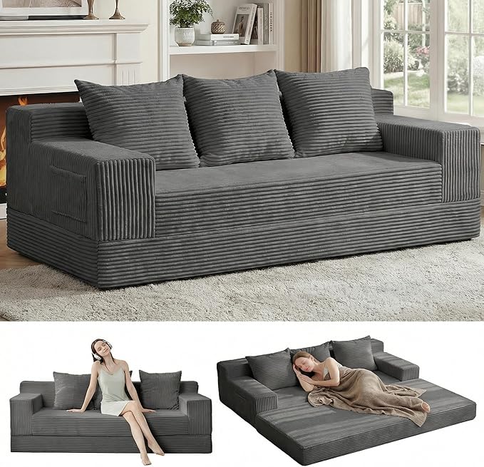 Erament 3 Seater Boneless Couch Sofa Bed, Compression Convertible Futon Floor
