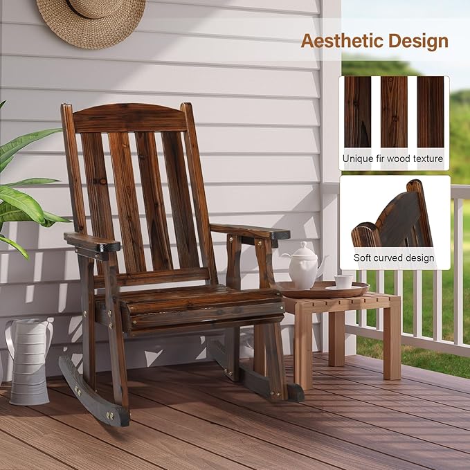 VINGLI Outdoor Rocking Chair, Heavy Duty 600 LBS Wooden Rocking Bench