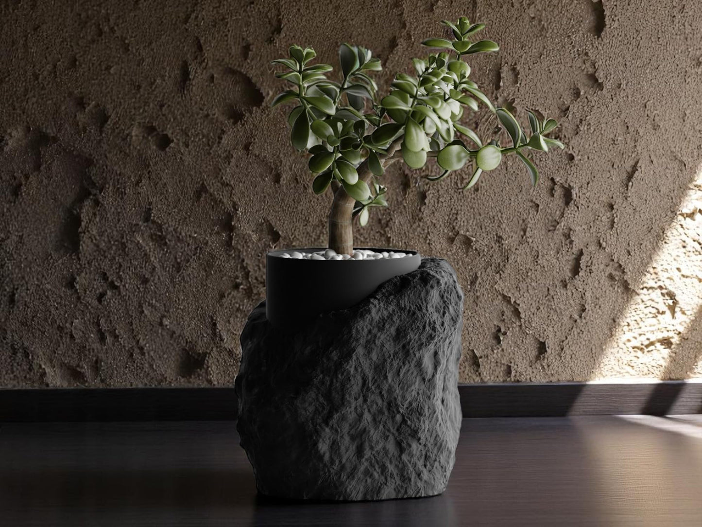 Gallery of Drip Realistic Stone-Inspired Garden Rock Planter – Unique Succulent and Indoor Plant Pot – Modern Flower and Outdoor Planters for Shelf Decor & Gifts (Black)