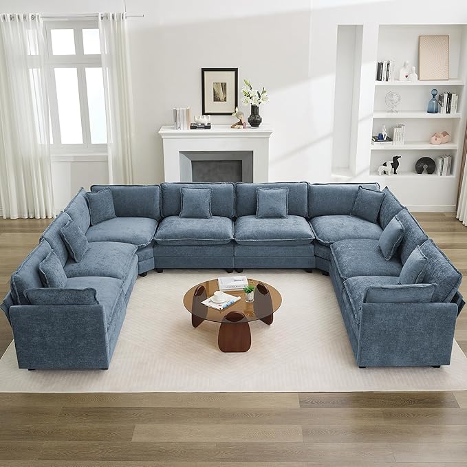 147'' Oversized U Shaped Cloud Sectional Sofa, Chenille Deep Seat Couches