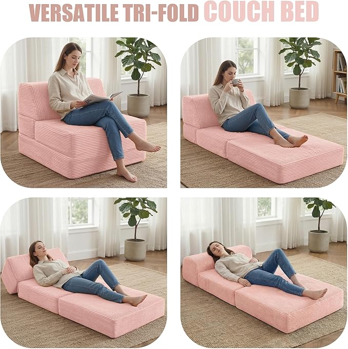 Kasunpul Folding Sofa Bed with Pillow, Memory Foam Fold Out Chair Bed,