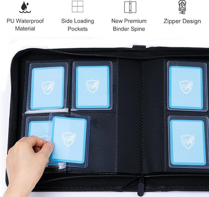 4 Pocket Top Loader Binder with Clear Window, Holds 160 Cards in 3"x 4" Toploaders, Side Loading, for Sports, Anime, MTG, TCG Card Collection, Gray-Black