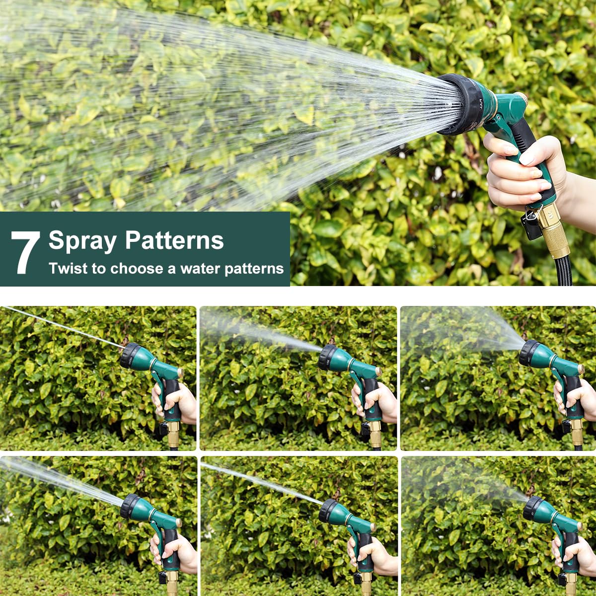 FANHAO Garden Hose Nozzle Sprayer Heavy Duty, 100% Metal Spray Nozzle High Pressure Water Hose Nozzle with 7 Patterns for Watering Garden, Washing Cars and Showering Pets