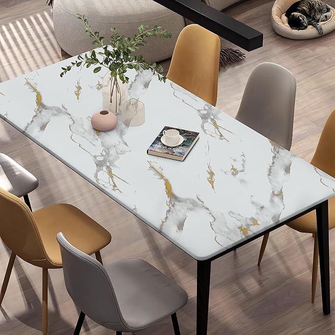 practicalWs Glossy Marble Wallpaper Peel and Stick White/Gold Granite Contact