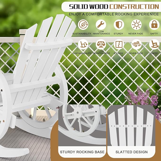Outvita Adirondack Rocking Chair Set of 2, Wood Wagon Rocker, Outdoor Wooden