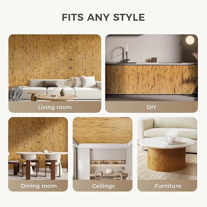 OUZUGIE 1 Pack 96x48 Inch Natural Bamboo Wall Panel – Yellow Burned Pole Wrap