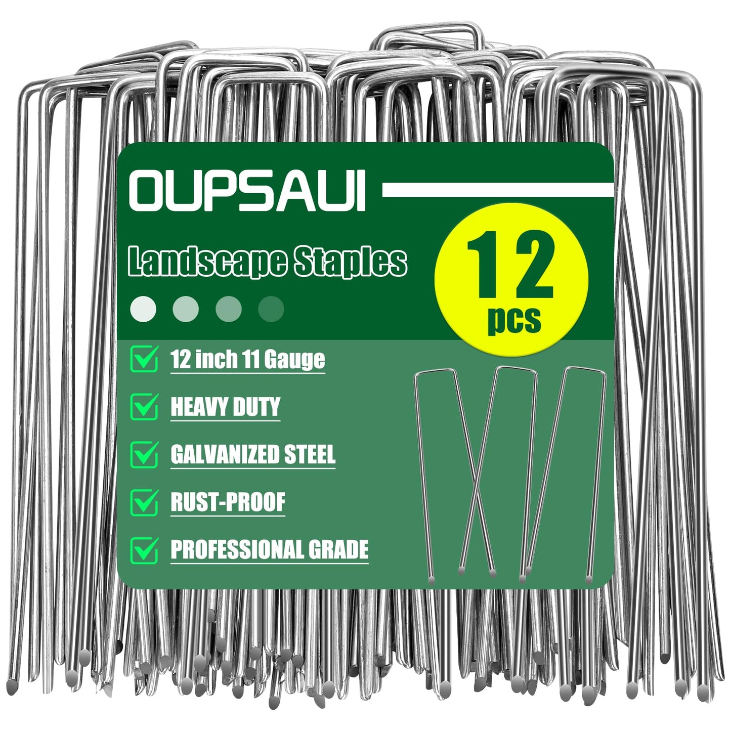 12 Inch Galvanized Landscape Staples Stakes, 25/50/100/200/12pcs Garden Metal Stakes for Weed Barrier Fabric, Fence Stakes, Tent Stakes, Christmas Decorations (12pcs)