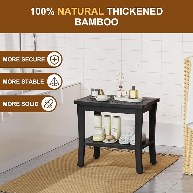 Bamboo Black Shower Bench Stool Shower Chair Seat Adult Women Her Sister Aunt