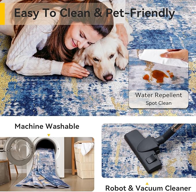 RELEANY Washable Area Rugs Square 6ft Non-Slip Modern Abstract Soft