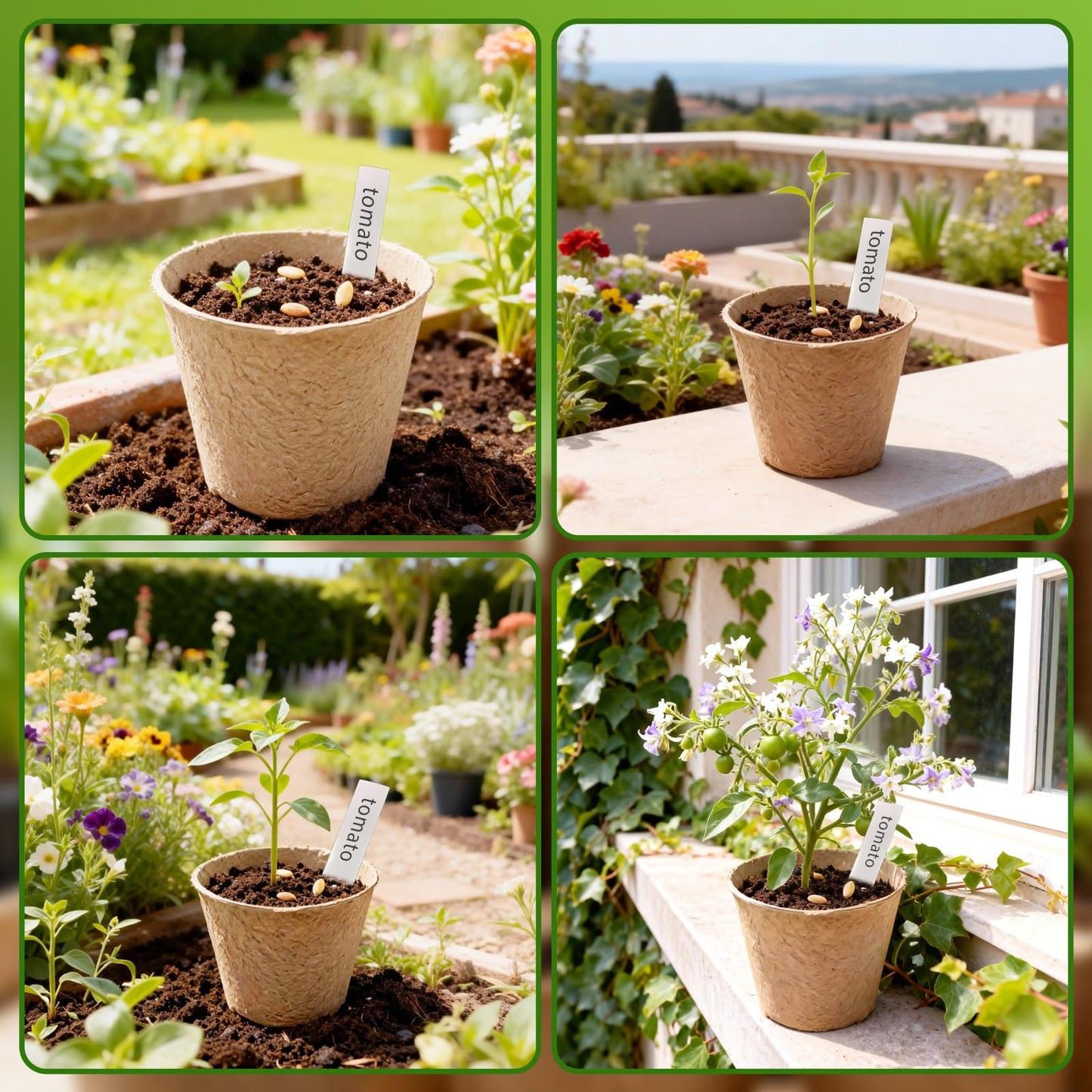 Airsnigi 120 Pack Peat Pots for Sreeding with 120 Plant Labels, 4 inch Round Nursery Pot with Drainage Holes Seed Starting Pots Biodegradable Pots Indoor Garden Seedling