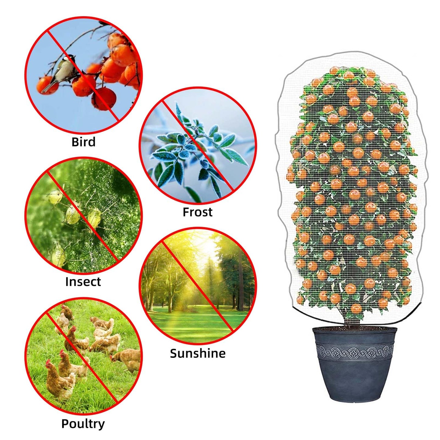 PDGROW Garden Mesh Netting for Plants, 4 Pack Insect Bird Barrier Net Mesh with Drawstring, 3.3x2.6 FT Garden Bug Netting Plant Cover for Protect Fruit Tree Vegetable Flower