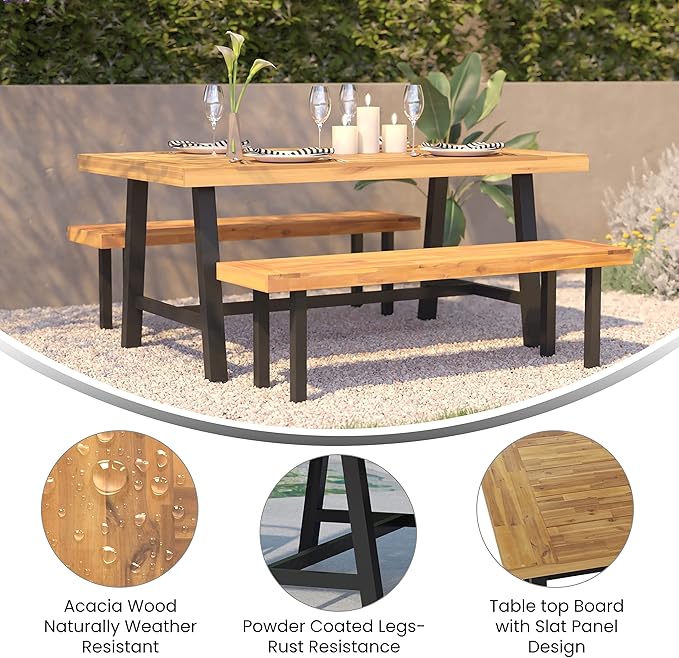 Flash Furniture Rafe Commercial Grade Acacia Wood Dining Table