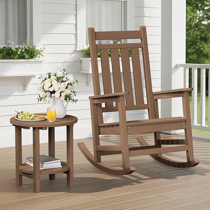 SERWALL Round Outdoor Side Table Set of 2, HDPE Small Adirondack Double End