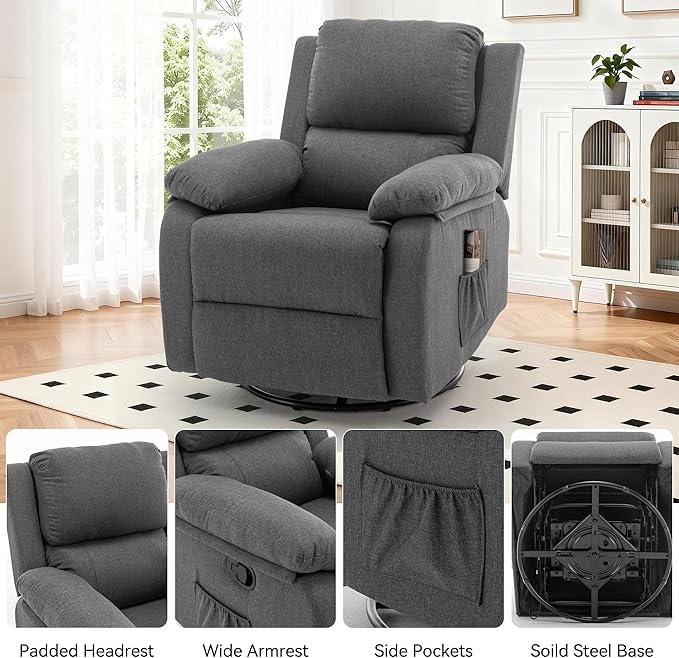 Korser Recliner Chair, 360 Swivel Rocker Chair