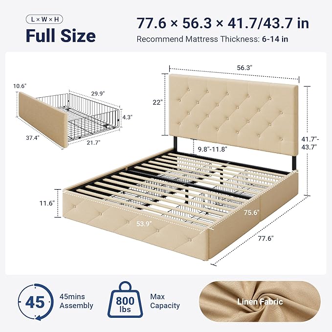 Allewie Upholstered Full Size Platform Bed Frame