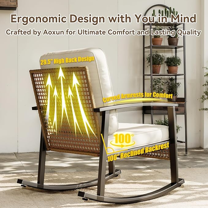 Aoxun 3-Piece Outdoor Rocking Bistro Set, Patio Furniture Set