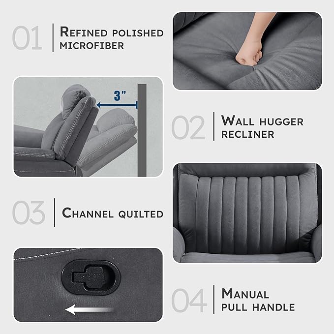 Lexicon Manual Double Reclining Sofa, Polished Microfiber Upholstered 3 Seater