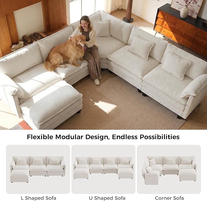 ELUCHANG 114" Oversized V-Shaped Cloud Couch Modular Sectional Sofa