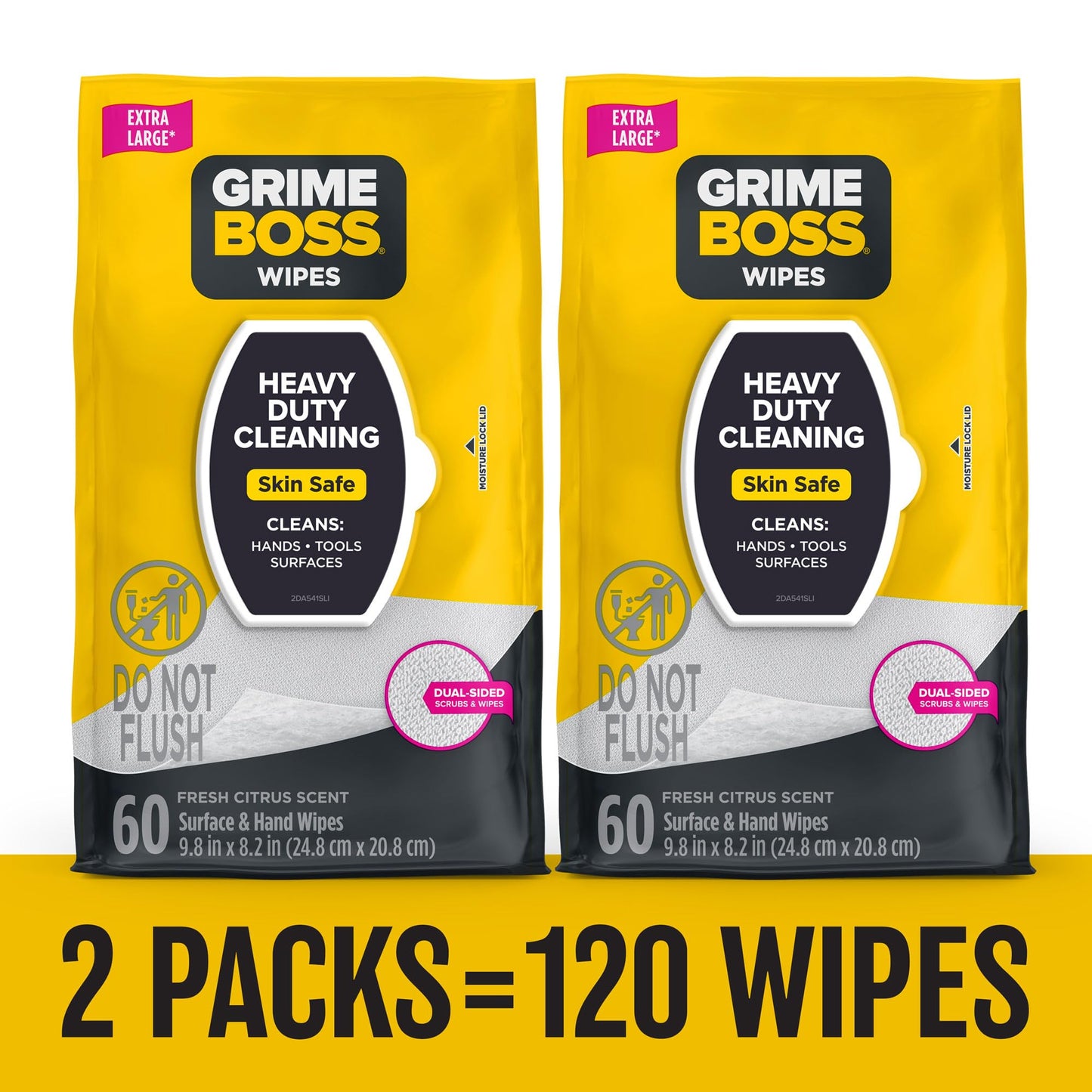 Grime Boss Heavy Duty Surface and Hand Wipes (2x60ct) | Remove Paint, Oil, Grease, Adhesives, Mud, Dirt | Workshop Replace Cleaners like Rags, Towels, Pumice, Soap