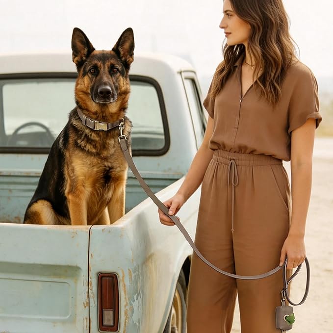 Didog Soft PU Leather Dog Collar, Stylish Quick Released Dog Collar for Large Dogs, Easy Clean Adjustable Pet Collar for Daily Walking, Brown, XL Fit 20-26" Neck
