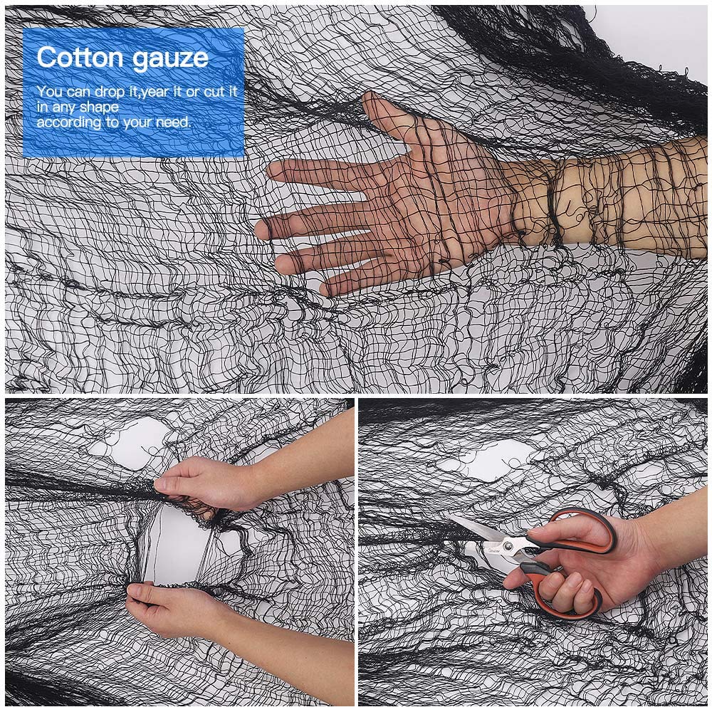 Tmflexe Halloween Creepy Cloth Giant (80 x 400 in.) Scary Gauze Cloth Spooky Halloween Decorations Party Supplies Decor Outdoor Yard Home Wall Haunted House Doorways Patio Garden Black