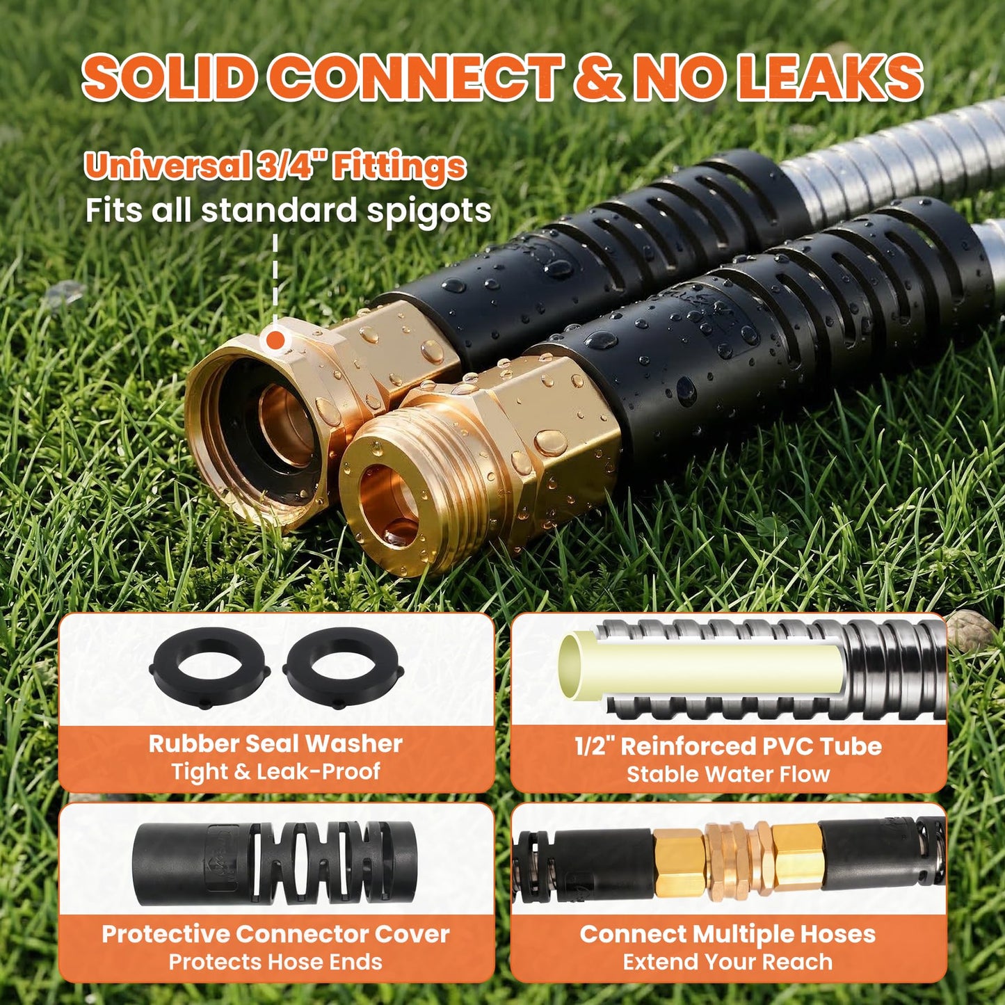 Cesun 75 ft Metal Garden Hose, Stainless Steel Heavy Duty Water Hose With 10 Function Nozzle, No Kink & Flexible, Lightweight and Durable, Rust Proof for Yard, RV, Pet Bath, Outdoor, 75 foot x 5/8"