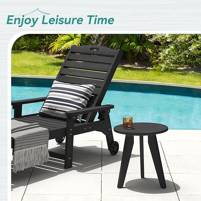 HDPS Outdoor Side Table, Small Round Side Table Weather-Resistant, Outdoor Side