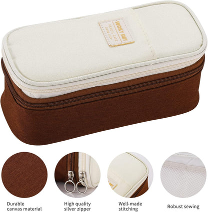 Big Pencil Case Large Capacity Pencil Bag with Zipper Pencil Pouch for Boys Girls Kids Adults Stationery Pencil Pen Case Organizer for School Office Brown1