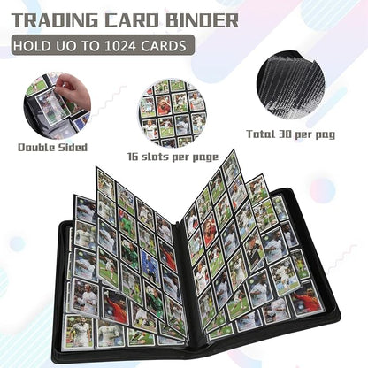 1024 Pocket Card Binder,16 Pocket Trading Card Binder，Side Loading Collectible Card Albums for MTG, for TCG Football, Sports, Game Cards Grey