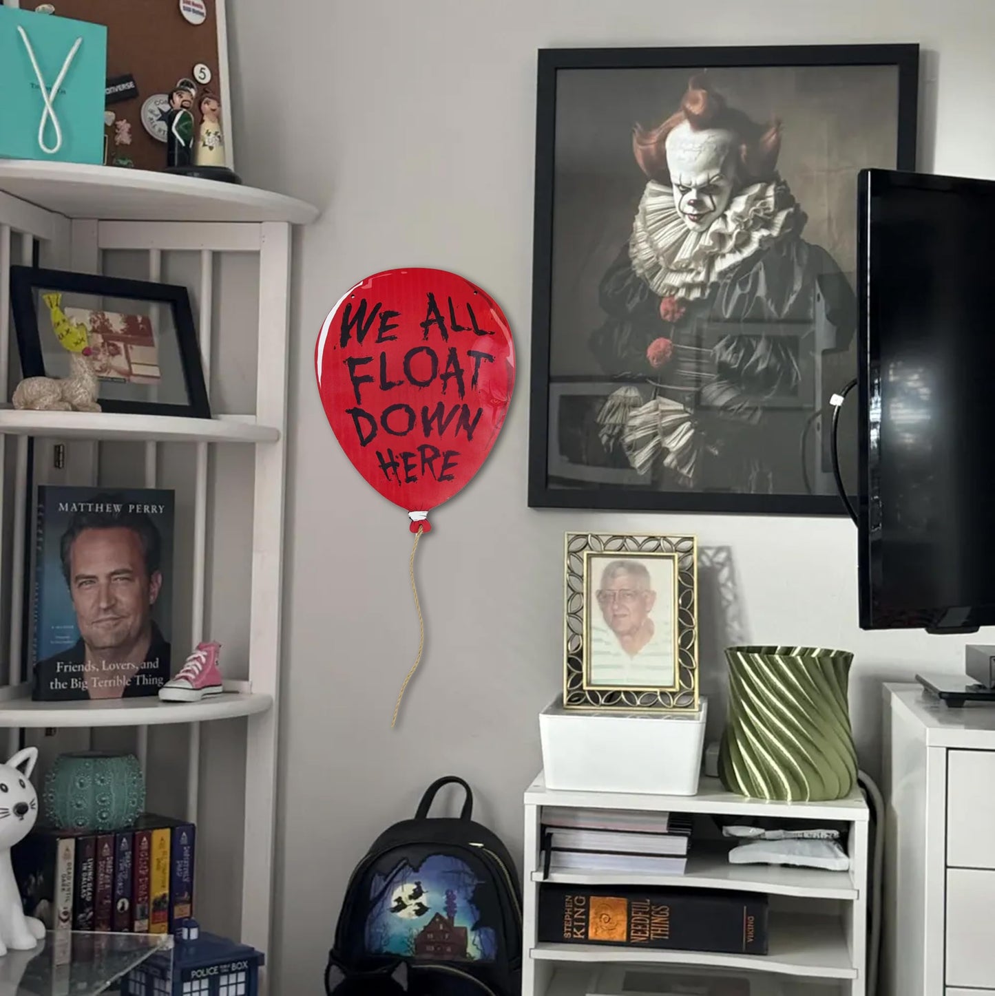 Flinelife We All Float Down Here Horror Decor,16x12,The Clown Balloon Hanging Sign - Perfect For Horror Movie Fans