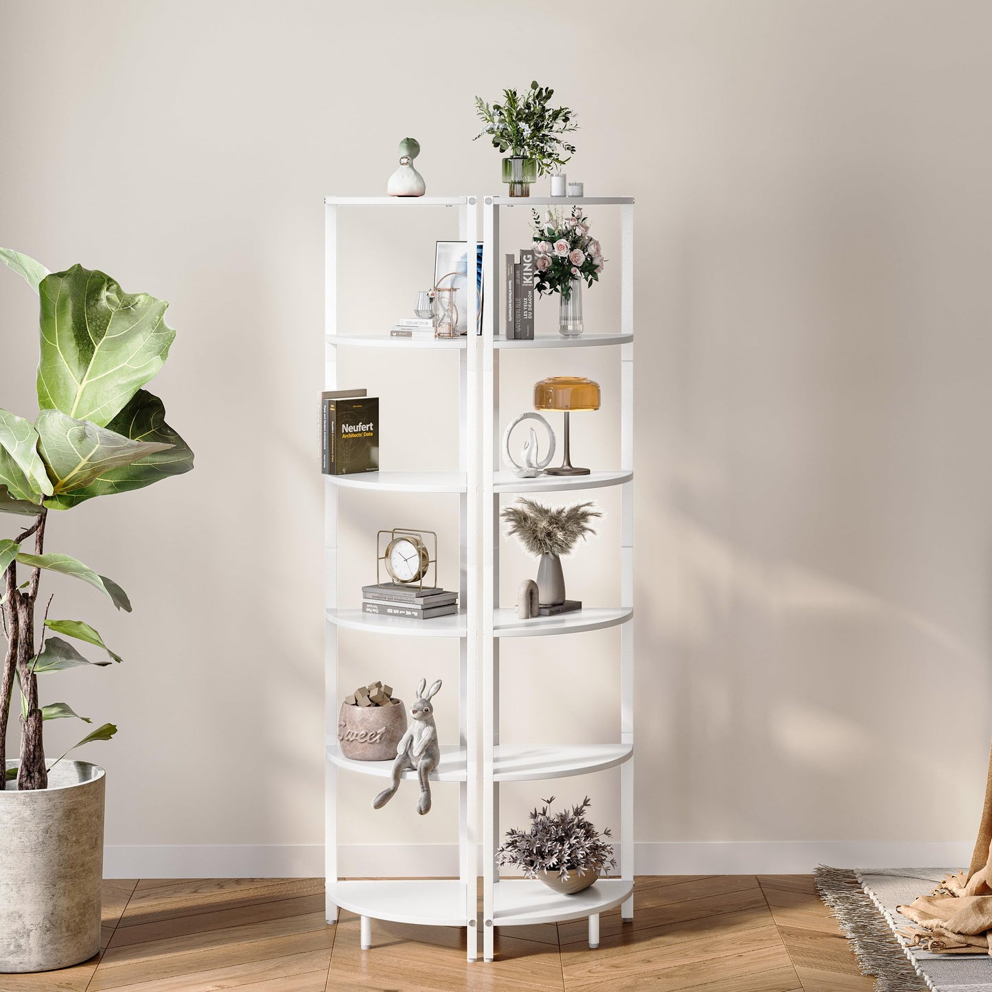 IRCPEN 6 Tier Corner Shelf 63.1" Tall Corner Shelves Stand Ladder Shelf Metal Standing Bookshelf Organizer Display Rack Bookcase Plant Stand Industrial Rustic for Living Room Bedroom White CS-001W1